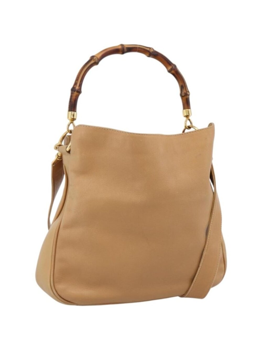 GUCCI Bamboo Shoulder Bag Suede 2way Beige Gold 001 1014 1638 0 - Picture 1 of 16